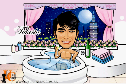 Digital Caricature Drawing - Male In Bathtub Theme